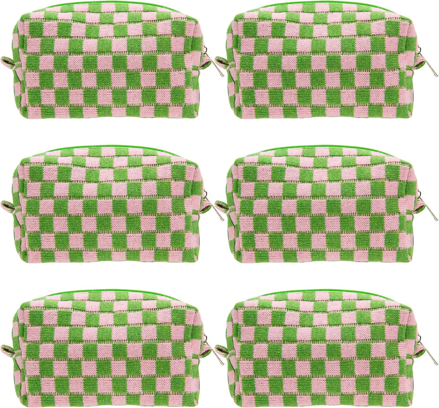 PAZIMIIK 6PCS Checkered Makeup Bag for Purse Portable Zipper Make Up Pouch Small Cosmetic Case for Travel Accessories Pink Green