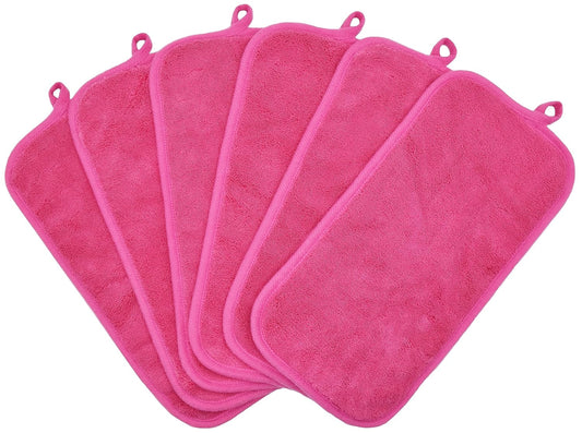 Makeup Remover Cloths for Face, Eye, Lips - Reusable Makeup Remover Pads Soft Microfiber Facial Cleansing Cloths 6 x 12 inch 6 Pack (Dark Pink)
