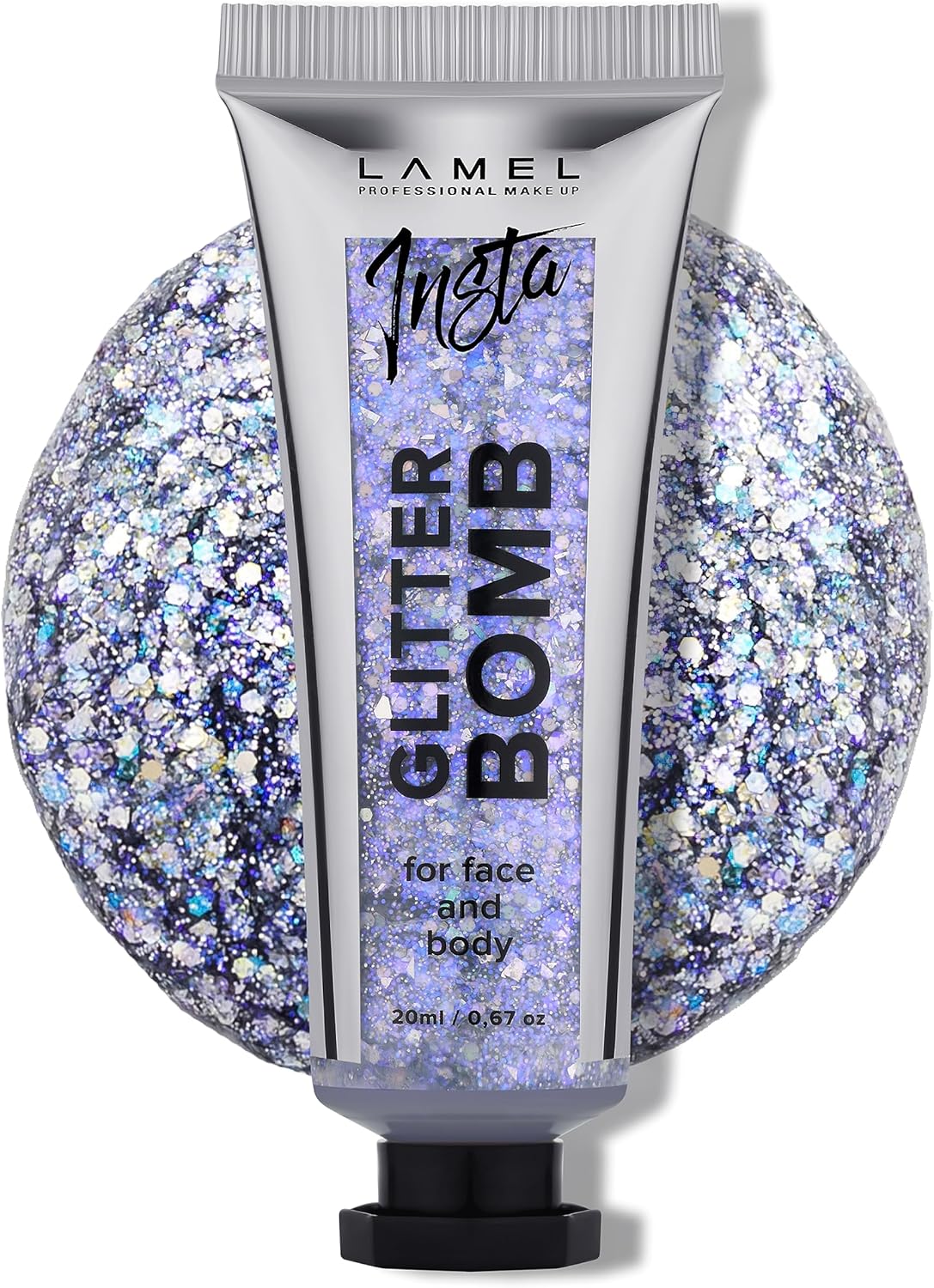 LAMEL Insta Glitter Bomb: Quick-Dry Holographic Face & Body Glitter Gel | Long-Lasting Shine & Effortless Removal | Perfect Face Glitter Makeup & Body, Hair Shimmer | Vegan & Cruelty Free -0.67 fl.oz