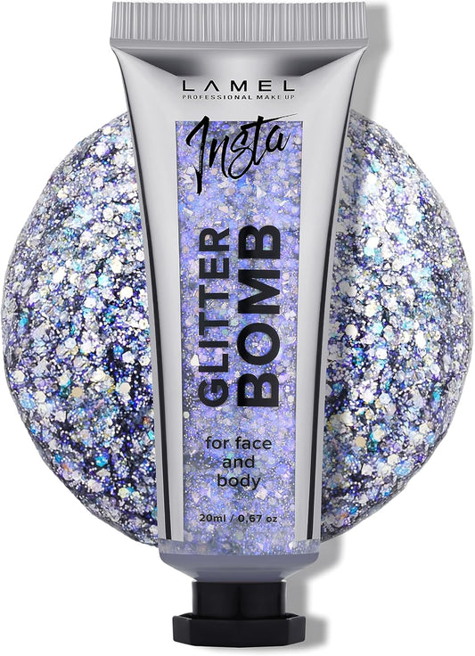 LAMEL Insta Glitter Bomb: Quick-Dry Holographic Face & Body Glitter Gel | Long-Lasting Shine & Effortless Removal | Perfect Face Glitter Makeup & Body, Hair Shimmer | Vegan & Cruelty Free -0.67 fl.oz