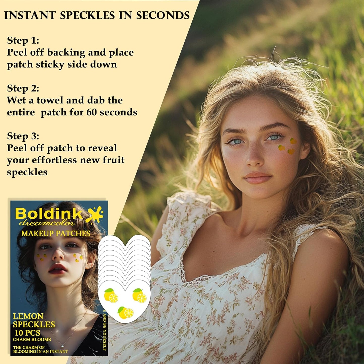 10pcs Lemon Face Makeup Patches, Waterproof Temporary Fruit Tattoos for Women