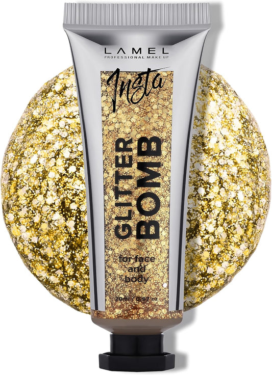 LAMEL Insta Glitter Bomb: Quick-Dry Holographic Face & Body Glitter Gel | Long-Lasting Shine & Effortless Removal | Perfect Face Glitter Makeup & Body, Hair Shimmer | Vegan & Cruelty Free -0.67 fl.oz