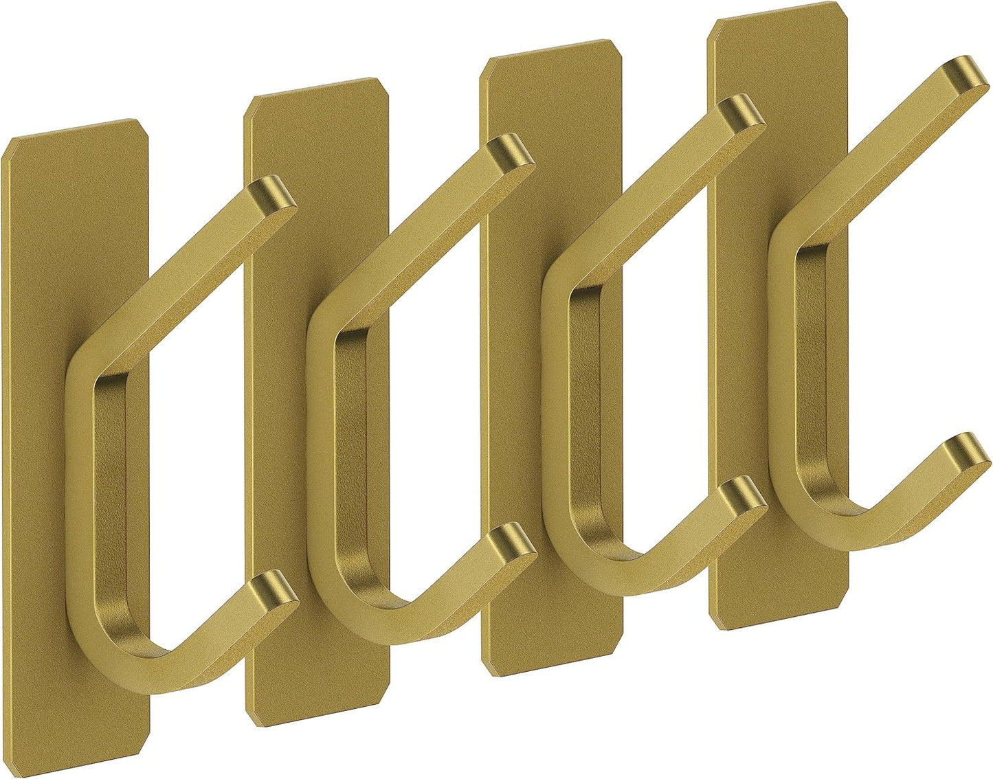 Brushed Gold Self Adhesive Towel Hooks for Bathroom Wall Door Mounted - SUS304 Stainless Steel Strong Strips Stick on 3M Wall Hooks for Hanging Coat, Hat, Bag, Key, Jacket – 4 Pack