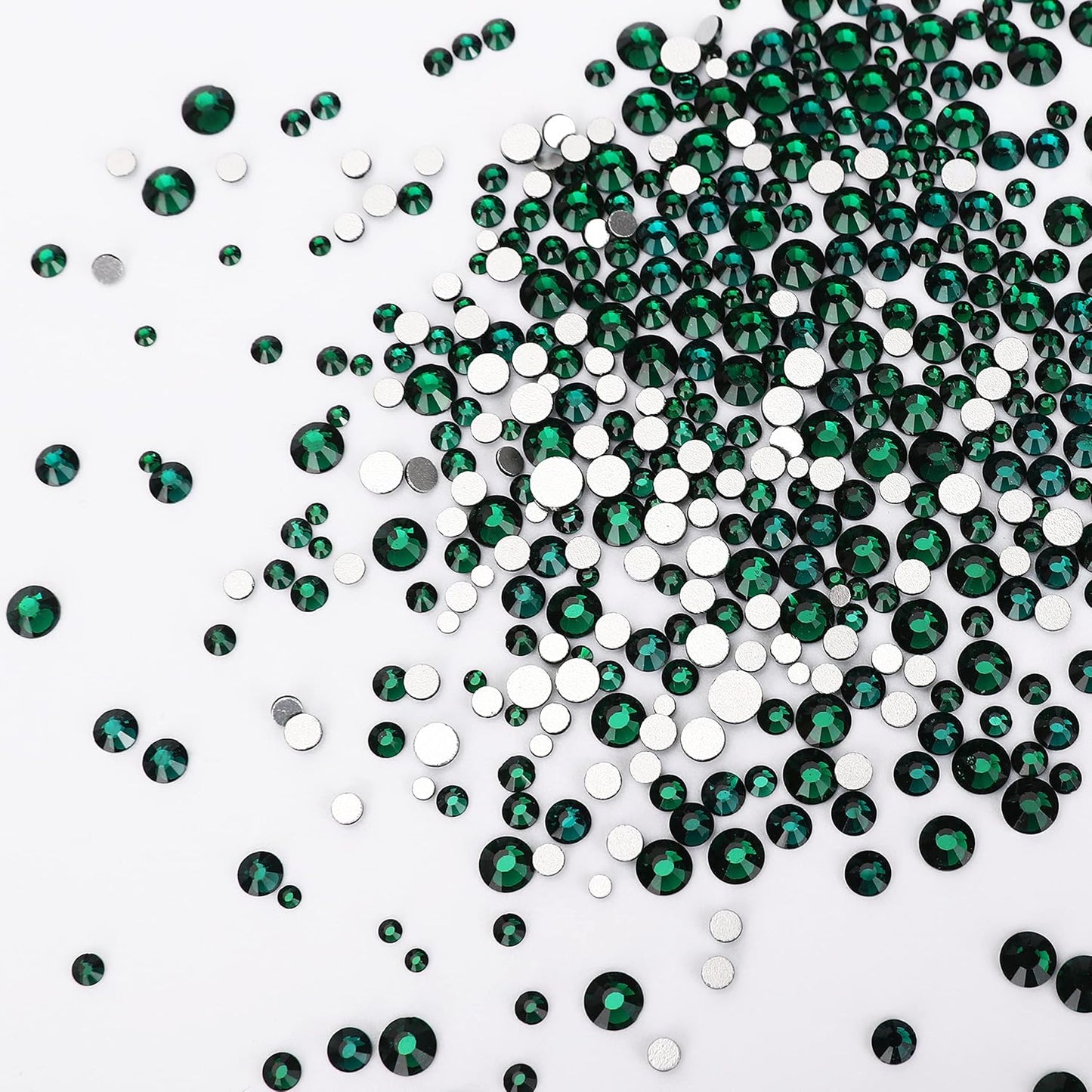HUETFAT 2400pcs Flatback Rhinestones Gems Nail Diamonds-Glass Nail Crystals 6 Sizes (1.5-4.8 mm) Green Nail Art Rhinestones Kit with Tweezers and Wax Pencil Gems for Crafts/Tumblers/Face Eye Makeup