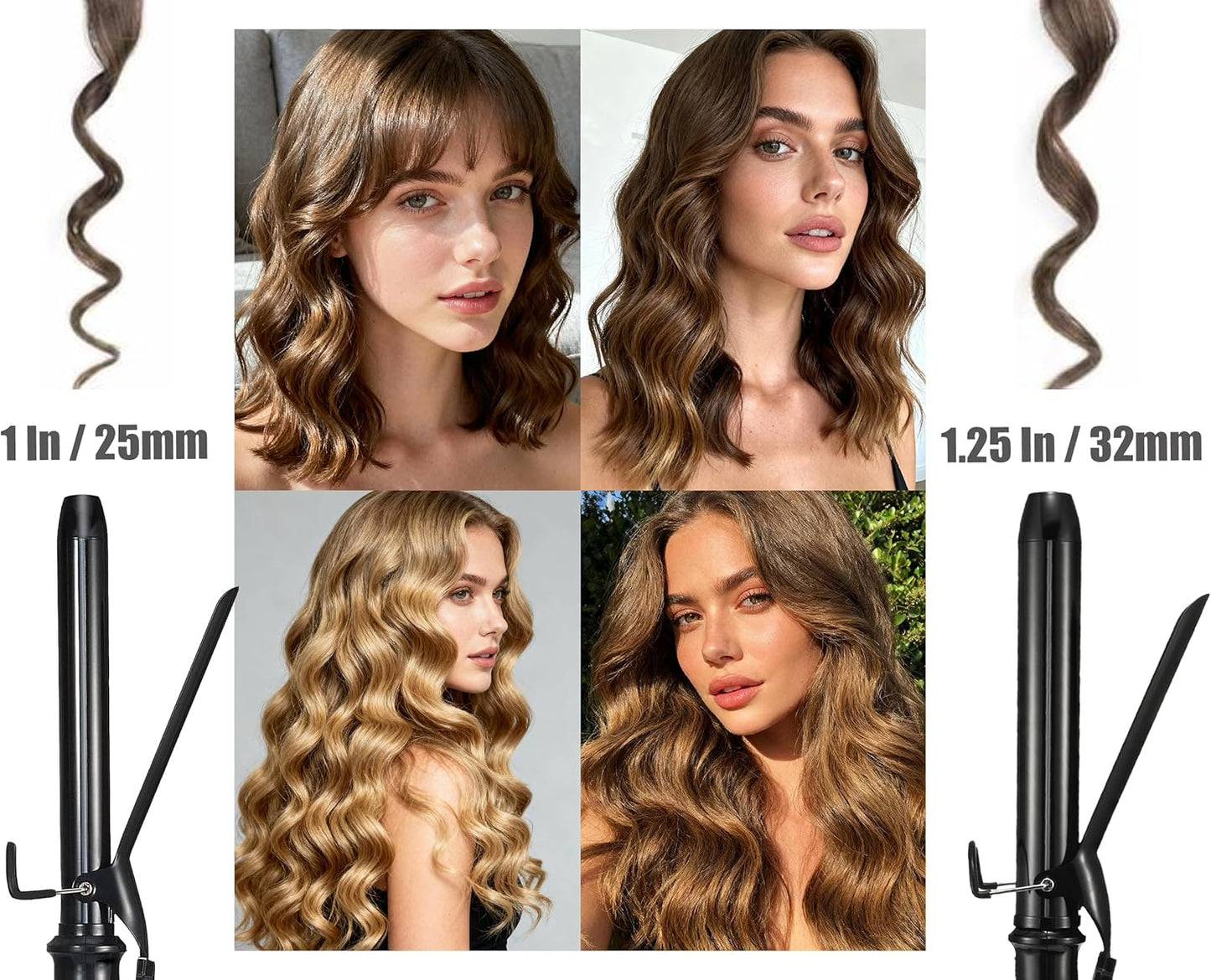 LANVIER 1.25 Inch Curling Iron, Extra Long Barrel 1 1/4 Inch Curling Iron for Long Hair up to 450F, Worldwide Dual Voltage Hair Curler for Traveling, Hair Waving Style Tool Black