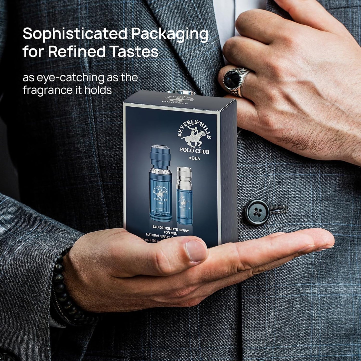 Beverly Hills Polo Club BHPC Men's Eau De Toilette Aqua Bonus Pack - Long-Lasting Fragrance for Him, 2.2 Fl Oz Total (1.7oz + Travel 0.5oz)