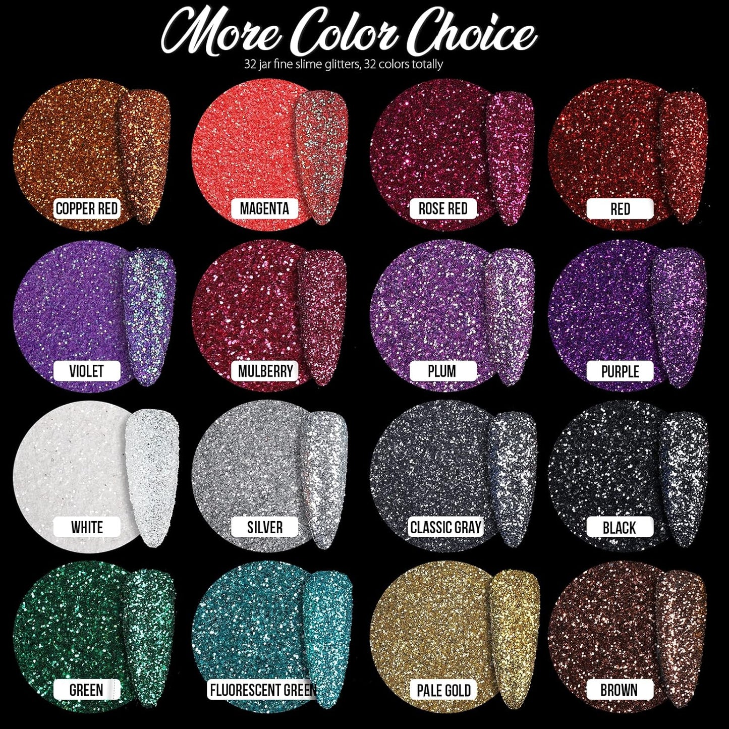 Teenitor Fine Glitter, 32 Jars, Each 8g GlitterAssorted Set for Color Arts and Craft , Eyeshadow, Makeup, Nail Art Pigment