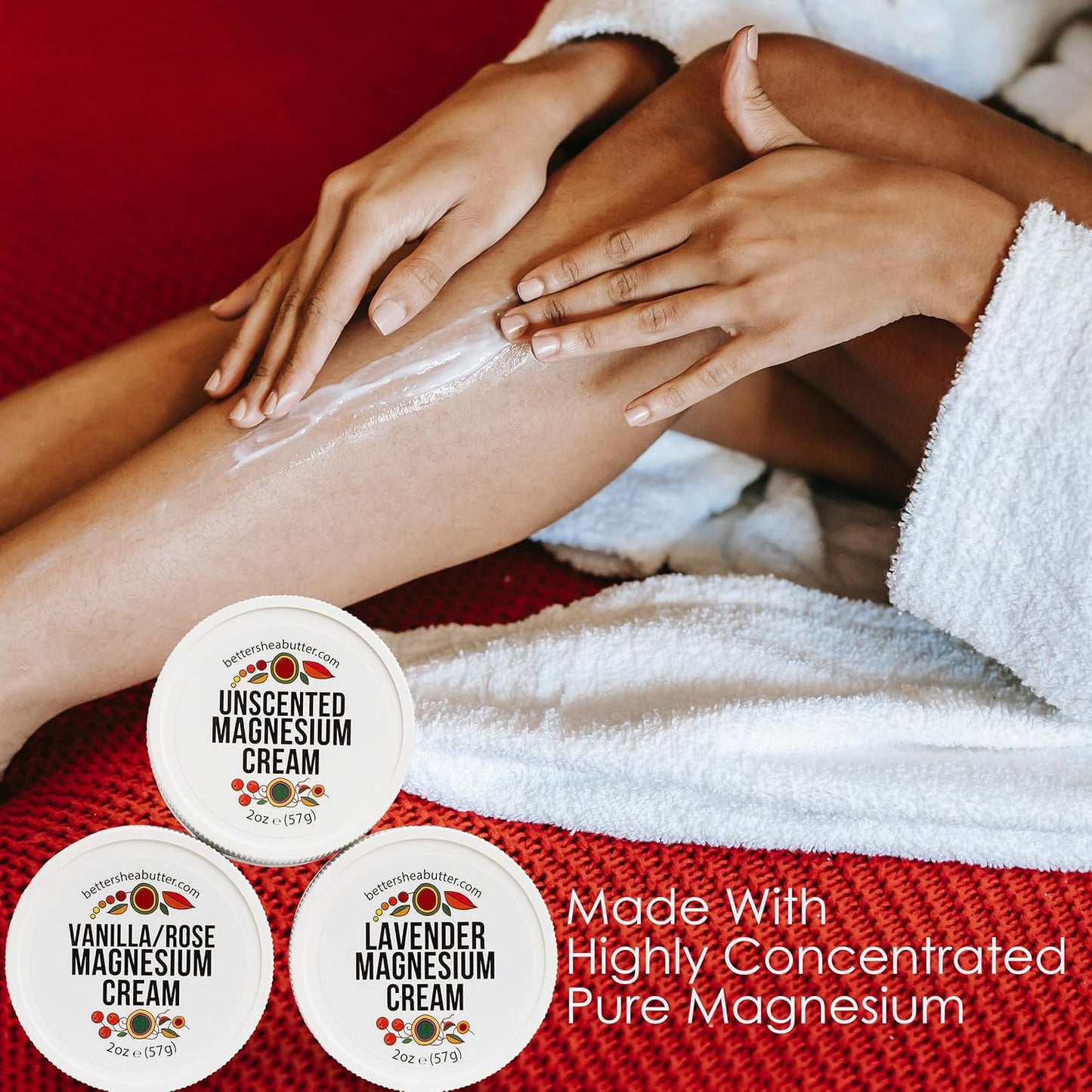 Better Shea Butter Magnesium Cream Variety Pack | for Leg Cramps | Vanilla Rose, Unscented and Lavender Travel Size Lotion Minis for Women and Men | Safe for Pregnancy, Kids & Babies 3 x 2oz Jars