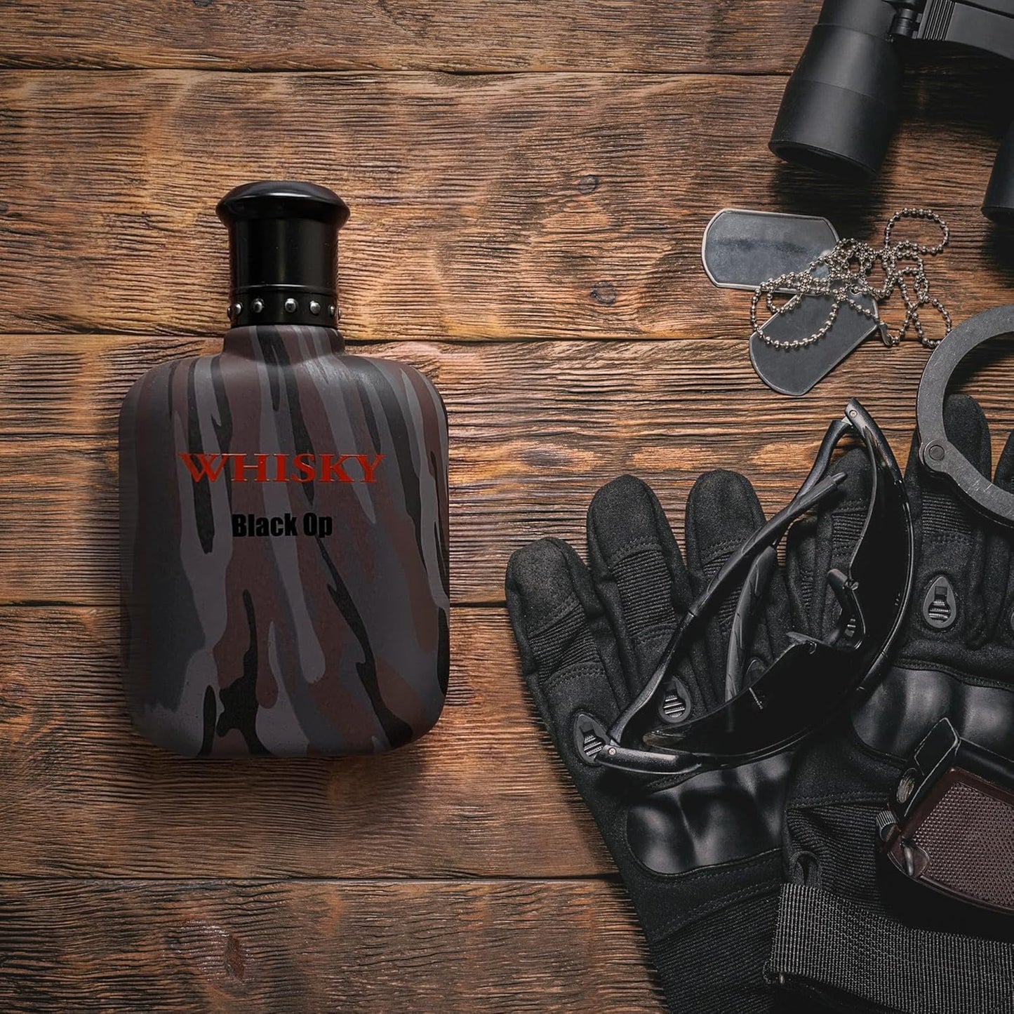 WHISKY BLACK OP Eau de Toilette for Men – Bold and Mysterious Scent with Apple, Pepper and Patchouli – For the Fearless Man – Camouflage Bottle – Made in France by EVAFLORPARIS – 3.4 Fl Oz