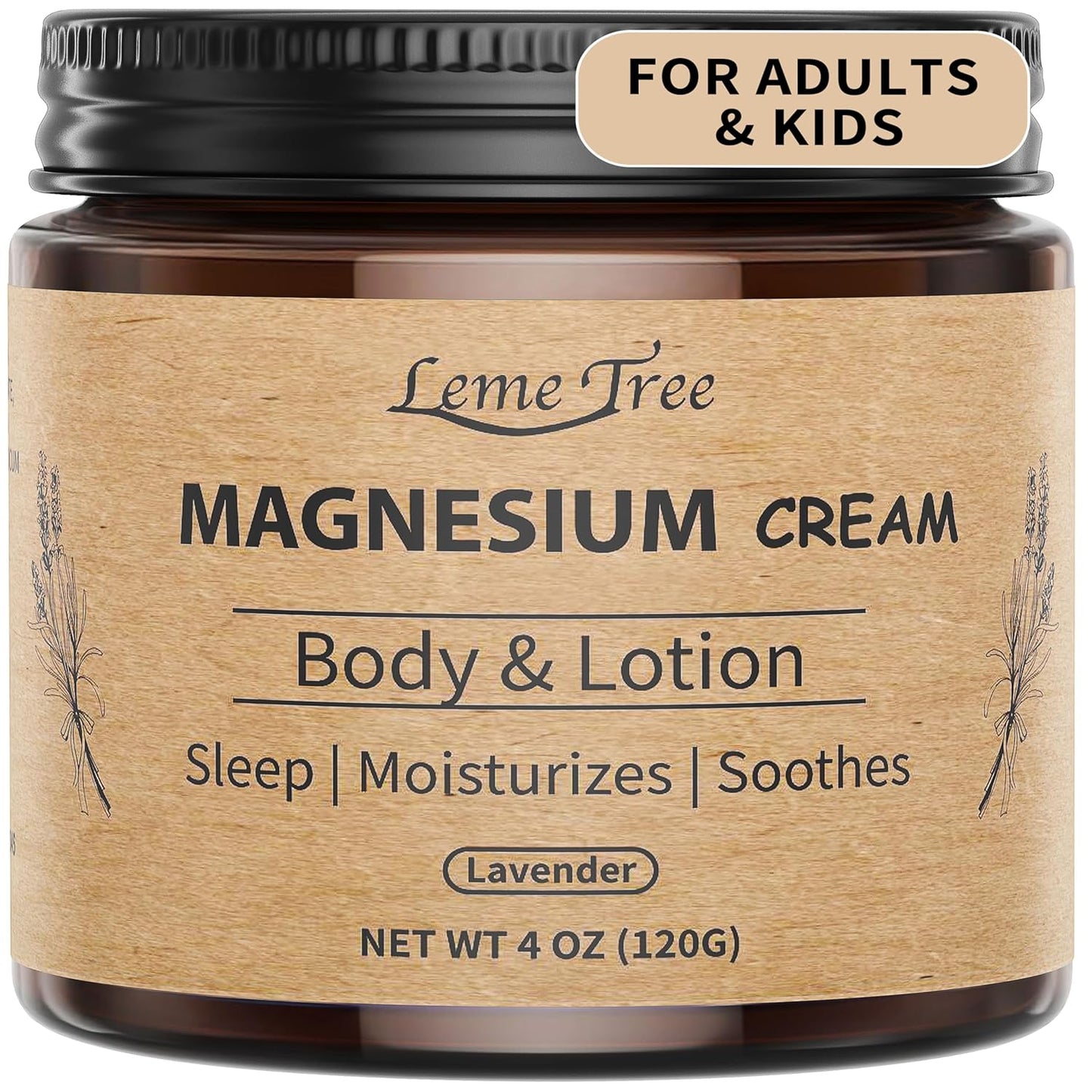 Magnesium Cream for Sleep, Topical Nighttime Magnesium Lotion for Leg, Cramps & Pain, Muscle Soothing, Magnesium Body Butter with Jojoba Oil, Shea Butter & Vitamin E, Safe for Kids (Lavender)