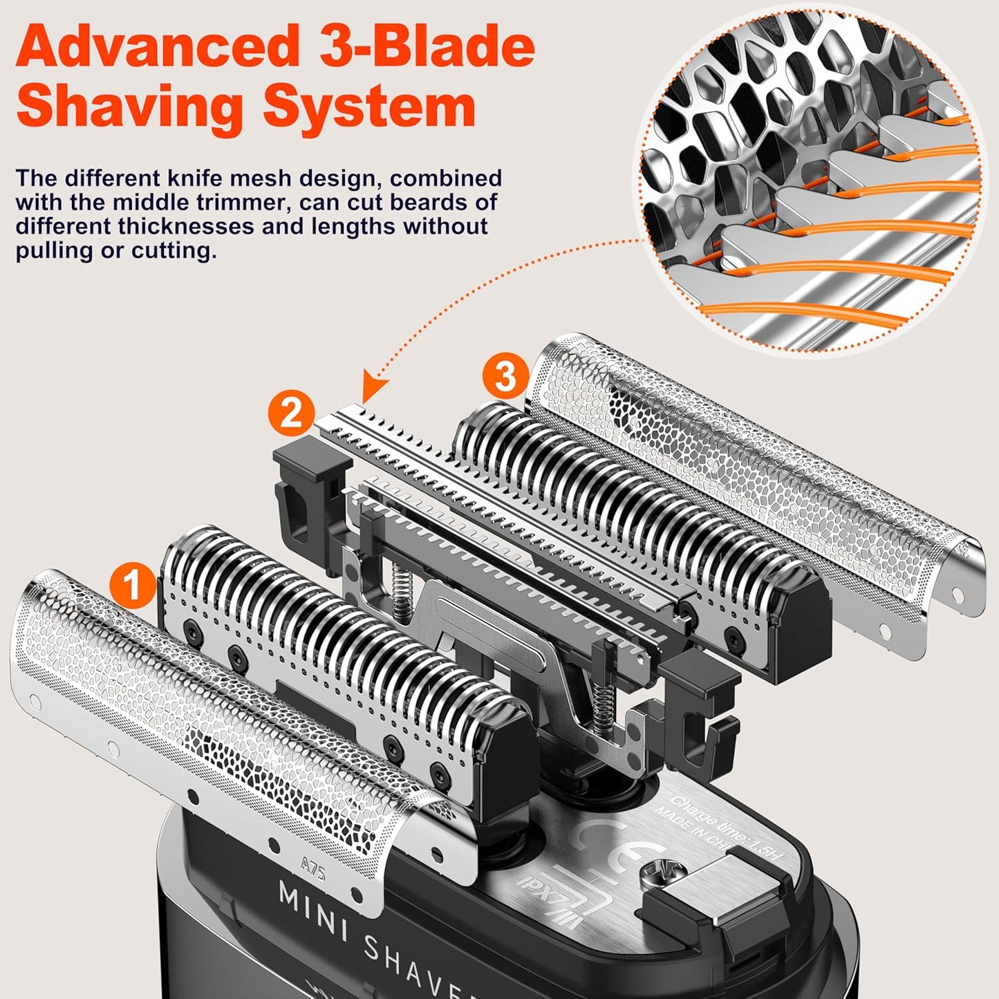 Telfun Mini Electric Foil Shavers for Men, Portable Men's Travel Facial Hair Groomer, USB-C Electric Beard Shaver with Full Body Waterproof & Big LED Display, Close Face Shaver for Head, Beard, & Neck