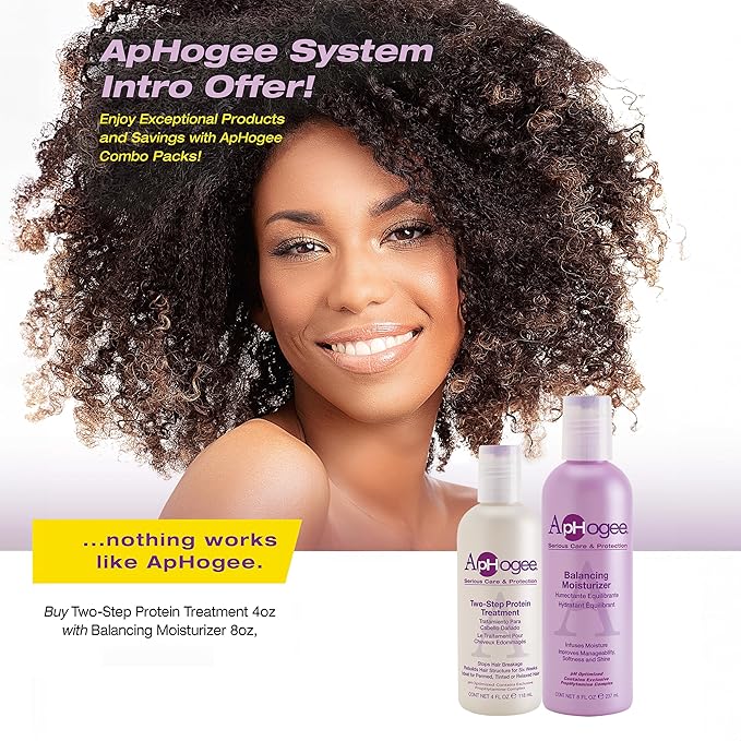 Aphogee Serious Hair Care Double Bundle (Twostep Protein Treatment 4 Fl Oz and Balancing Moisturizer 8 Fl Oz