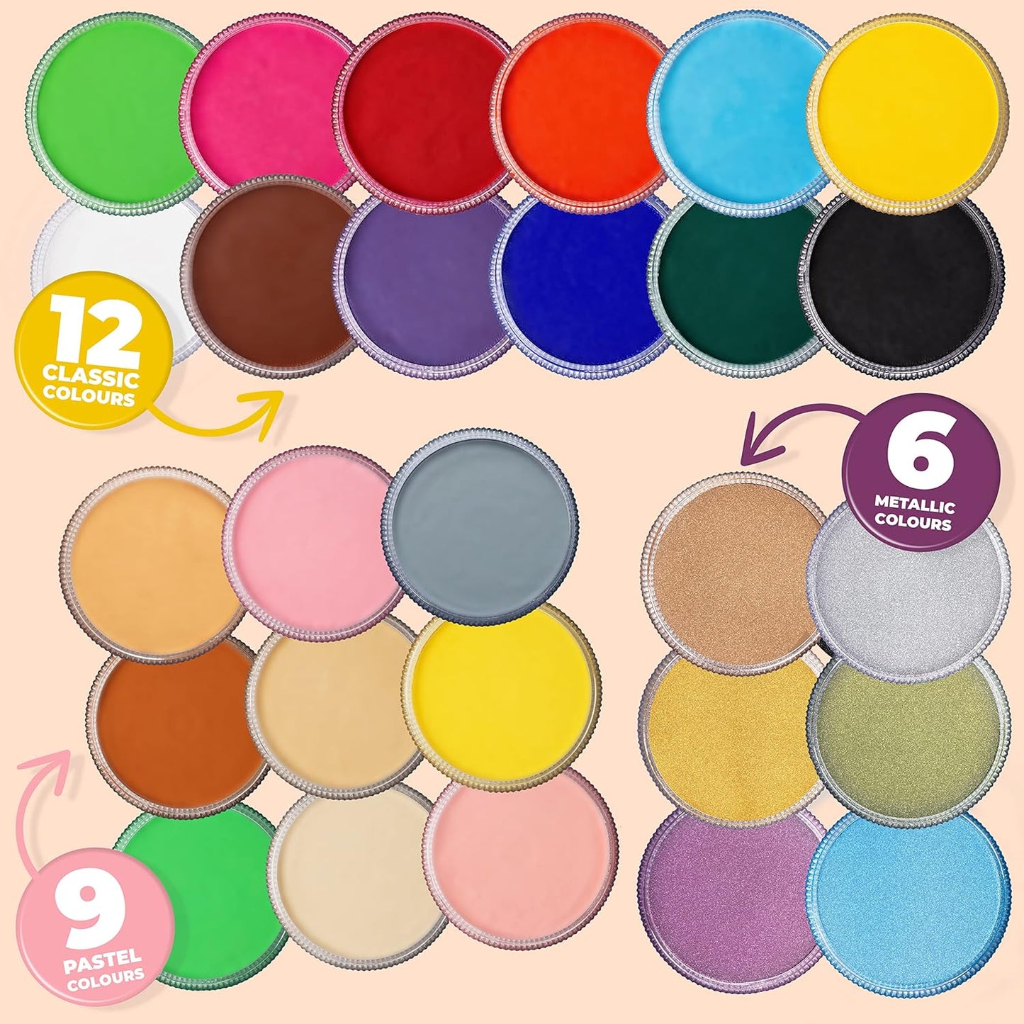 Blue Squid Face Paint Water Based Single Cake Professional Face Paint & Body Paint - Water Activated, Kids Adults Face Painting for Costume, Halloween Makeup, Cosplay - Classic Orange Face Paint 30g