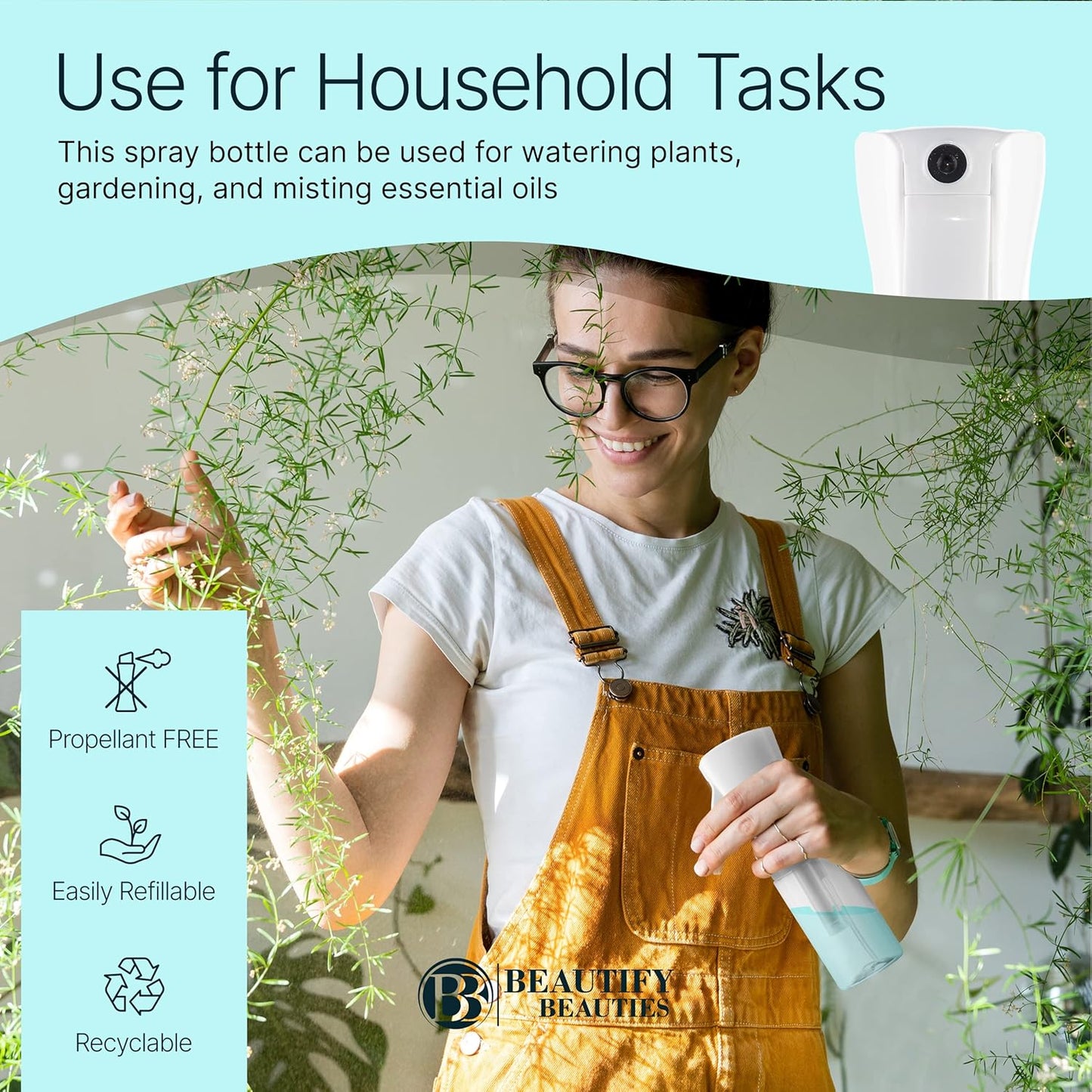 BeautifyBeauties Hair Spray Bottle – Ultra Fine Continuous Water Mister for Hairstyling, Cleaning, Plants, Misting & Skin Care (Black, 6.8 Ounces)