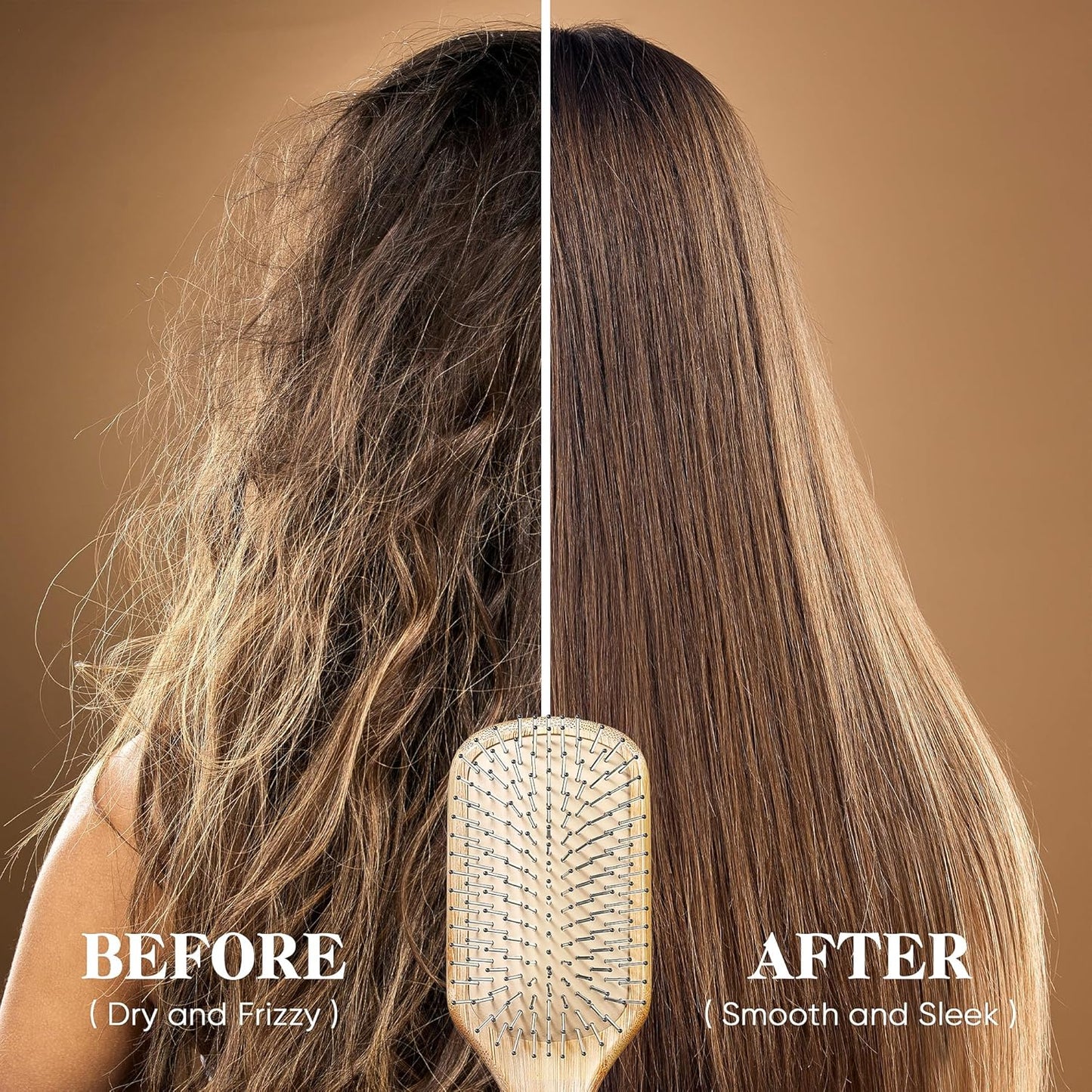 BFWood Bamboo Hair Brush with Steel Bristles, Help Hair Growth and Massaging Scalp