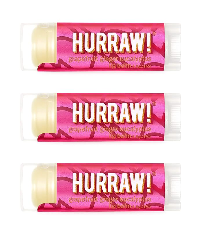 Hurraw! Grapefruit, Ginger, Eucalyptus (Kapha) Lip Balm, 3 Pack: Organic, Certified Vegan, Cruelty and Gluten Free. Non-GMO, 100% Natural Ingredients. Bee, Shea, Soy and Palm Free. Made in USA
