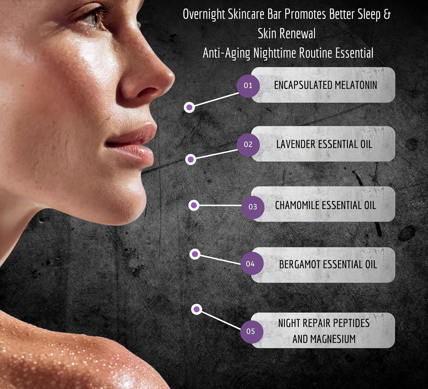 Kojic Lavender Night Edition 50+ Ingredients Face Body Bar with Melatonin, Night Repair Peptides Skin Care Bar with Ceramides, Essential Oils, Vitamin C, Retinol Cleansing and Hydration All Skin Types