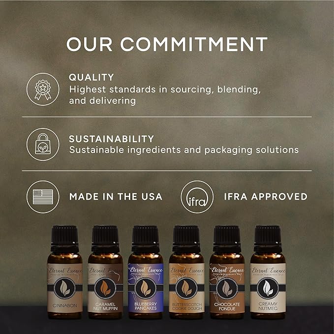 Eternal Essence Oils Freshly Baked Set of 6 Premium Fragrance Oils - Includes Blueberry Pancakes, Caramel Nut Muffin, Butterscotch Cookie Dough, Cinnabon, Chocolate Fondue, and Creamy Nutmeg - 10ML