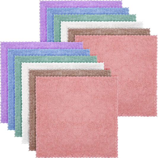 Syhood 12 Pcs Face Wash Cloth 10 x 10 Inch Makeup Remover Cloths Microfiber Facial Wash Towel Coral Velvet Reusable Soft Cleansing Towel (Pink, Green, Brown, Purple, Blue, Beige)