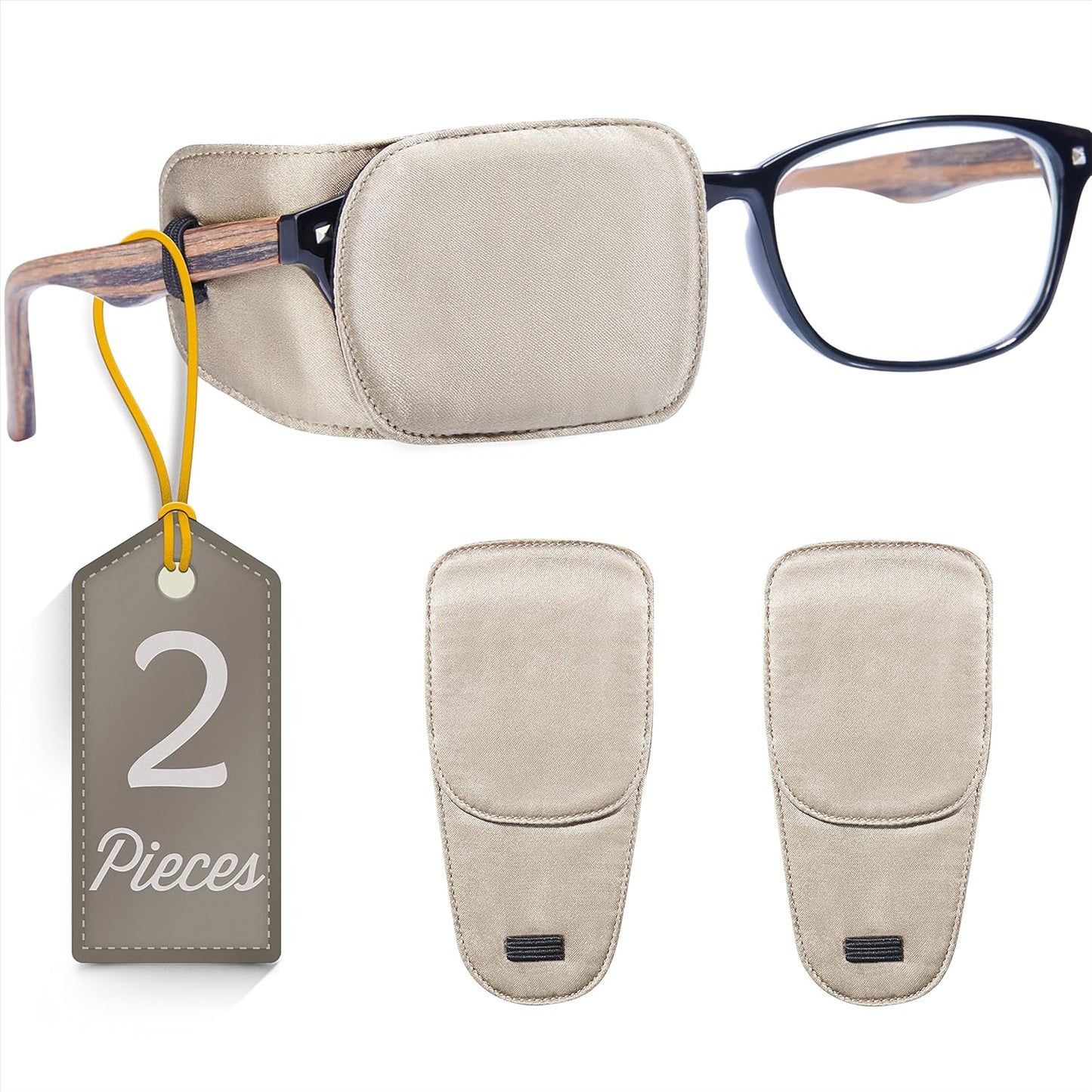 Astropic 2Pcs Silk Eye Patches for Adults Kids Glasses to Cover Either Eye (Medium, Khaki)