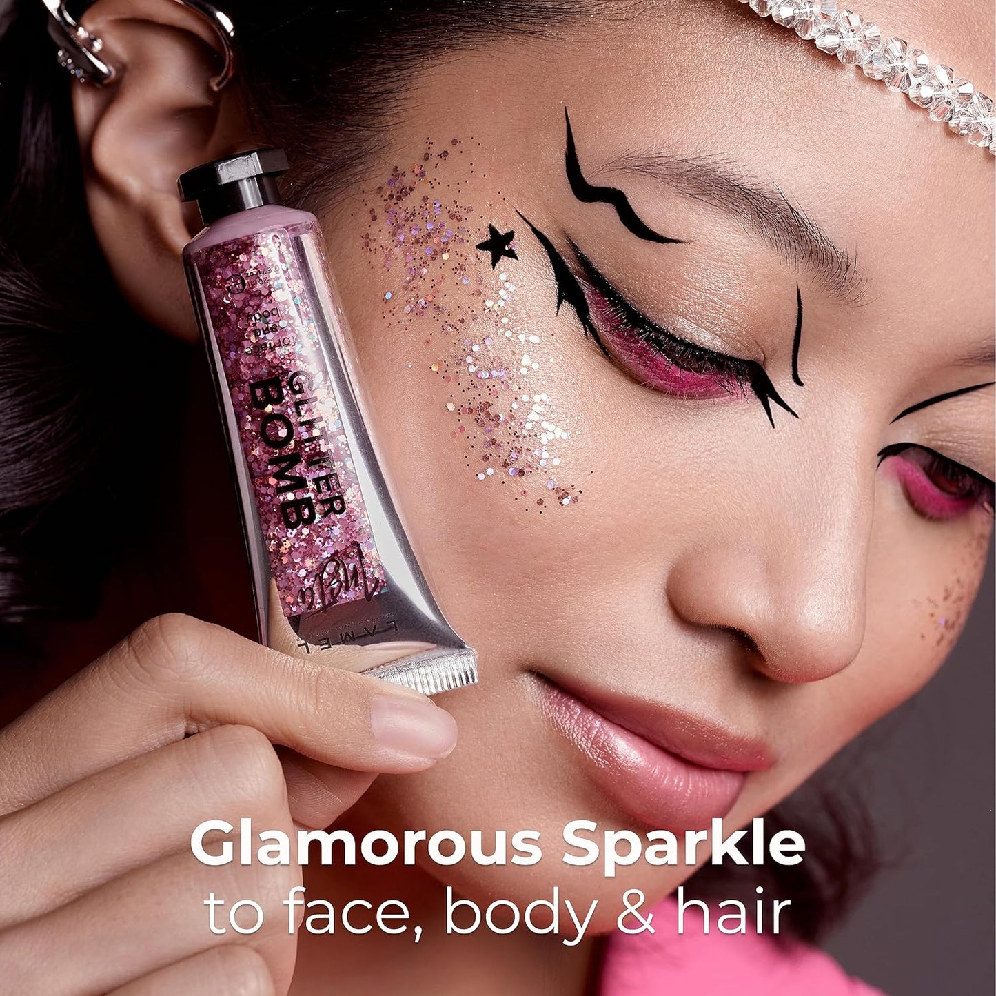 LAMEL Insta Glitter Bomb: Quick-Dry Holographic Face & Body Glitter Gel | Long-Lasting Shine & Effortless Removal | Perfect Face Glitter Makeup & Body, Hair Shimmer | Vegan & Cruelty Free -0.67 fl.oz