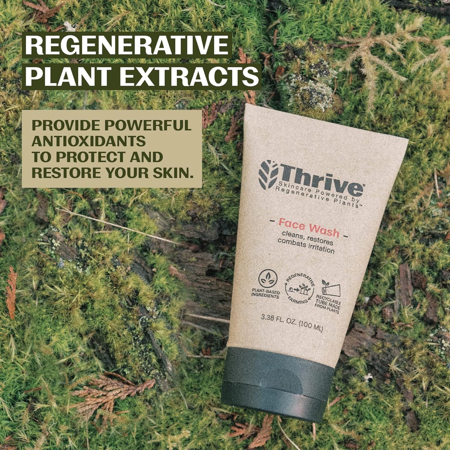 Thrive Natural Care Face Wash Gel for Men & Women - Daily Facial Cleanser with Anti-Oxidants & Unique Natural Ingredients for Healthier Skin Care - Vegan, Pack of 3