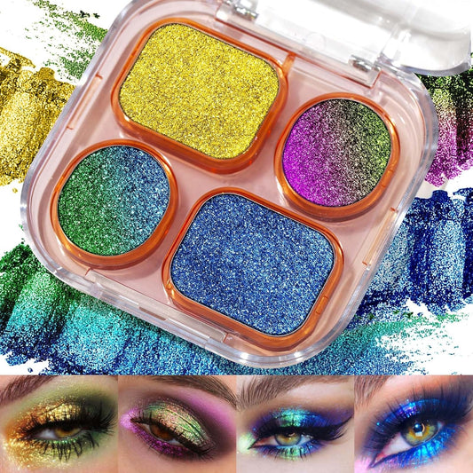 UCANBE Multichrome Chameleon Eyeshadow Makeup Palette, 4 Colors Holographic Metallic Glitter Eye Shadow Pallet, High Pigmented Creamy Duo Chrome Multidimensional Eye Make Up Kit