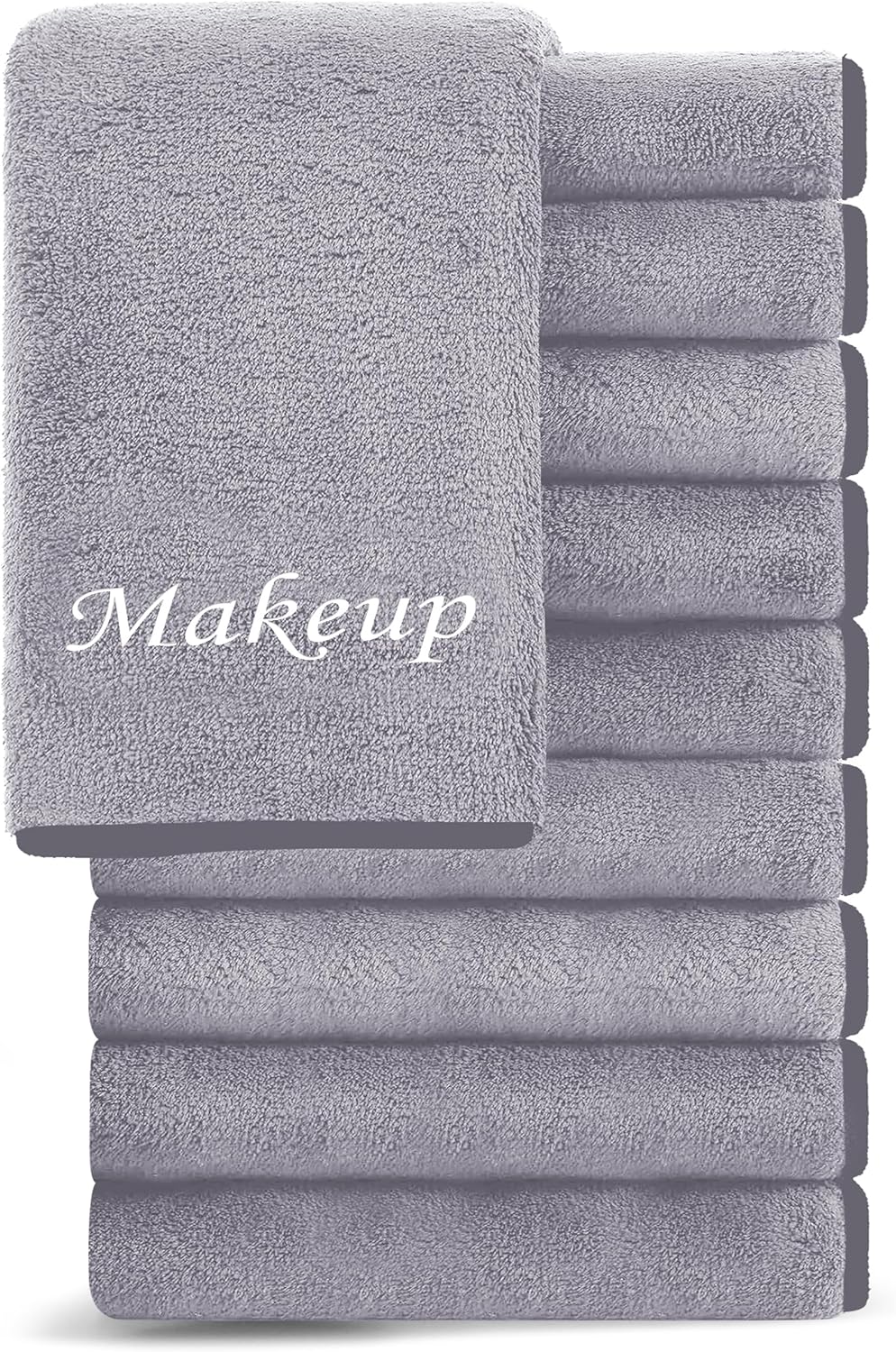 Cosy Family 10 Pack Makeup Remover Wash Cloths - Soft Microfiber Fingertip Facial Cleansing Cloths for Hand and Make Up, 12 x 12 in, Grey