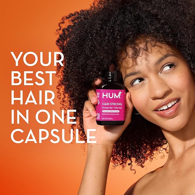 HUM Hair Strong - Hair Growth Vitamins with Biotin, Zinc, and Fo-Ti for Healthy Hair, Skin & Nails - Vegan Hair Supplement for Women | Biotin Supplement, (30 Capsules)