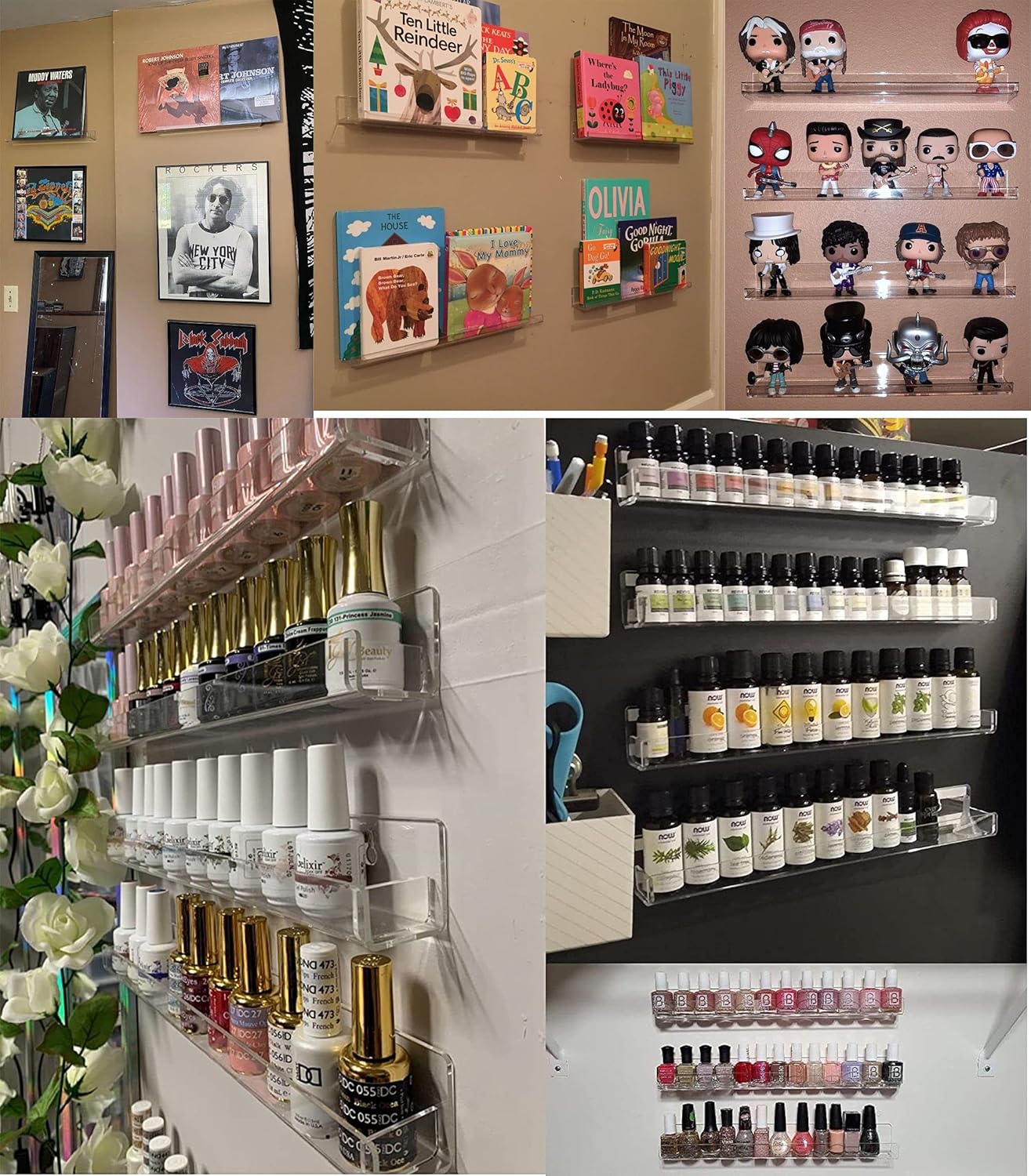 6 Pack Nail Polish Shelves for Wall,Hanging Clear Acrylic Nail Polish Rack Wall Mounted Shelf for Nail Salon Wall Essential Oil Shelf,Gel Fingernail Polish Holder and Tattoo Studio Decor Paint