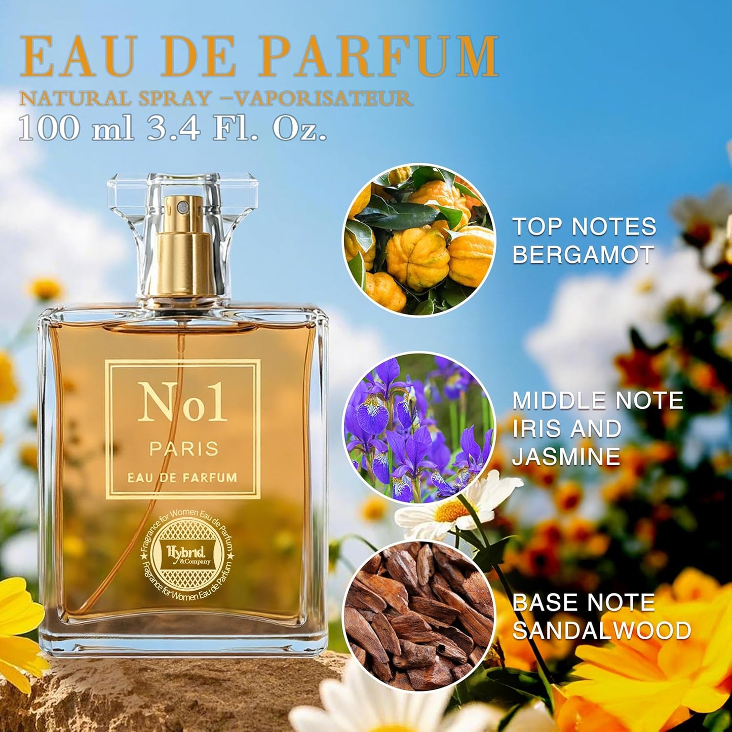 Hybrid & Company No1 Paris Women Romantic and Sensual Perfume Eau de Parfum 3.4 Fl oz