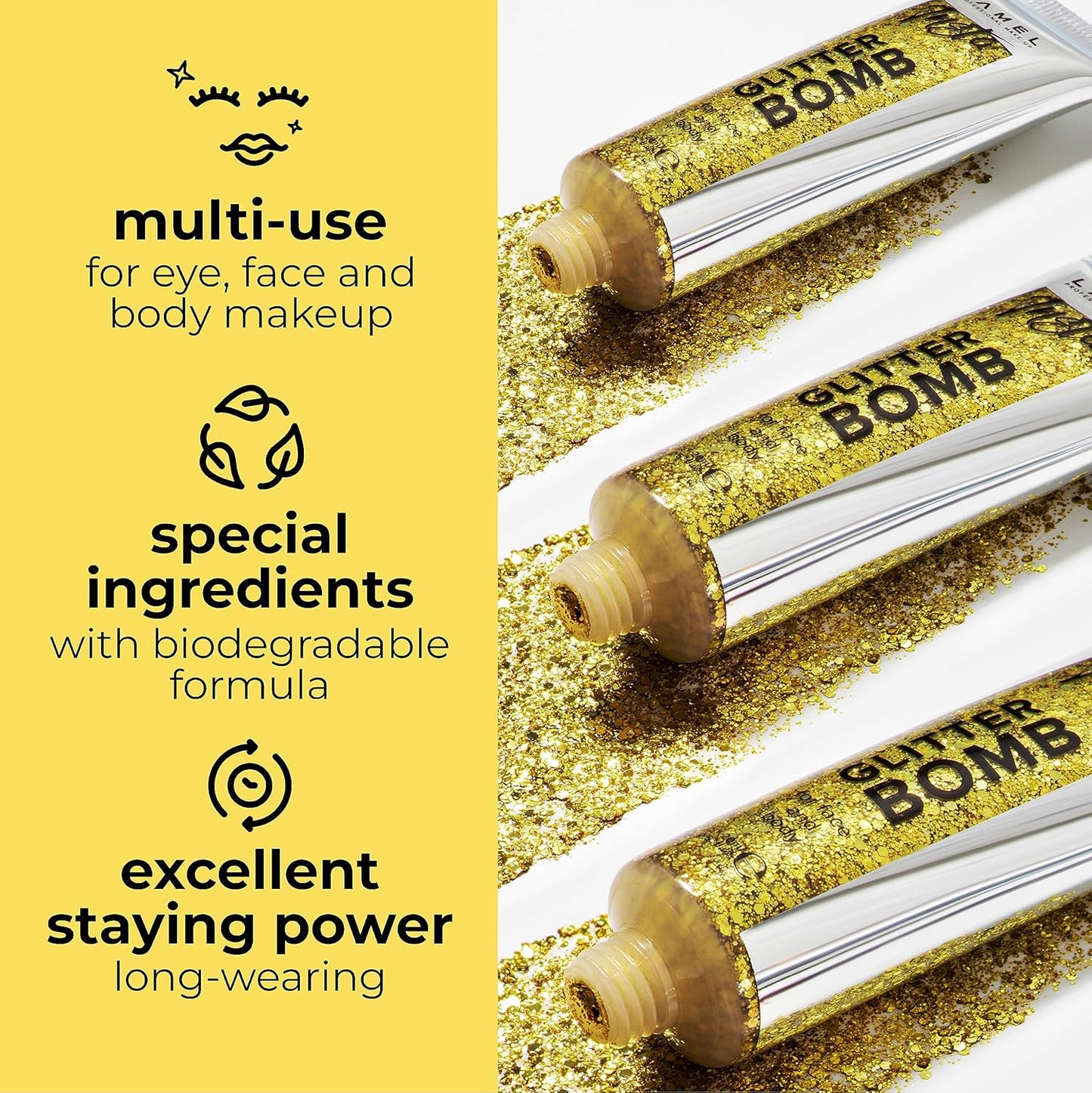 LAMEL Insta Glitter Bomb: Quick-Dry Holographic Face & Body Glitter Gel | Long-Lasting Shine & Effortless Removal | Perfect Face Glitter Makeup & Body, Hair Shimmer | Vegan & Cruelty Free -0.67 fl.oz