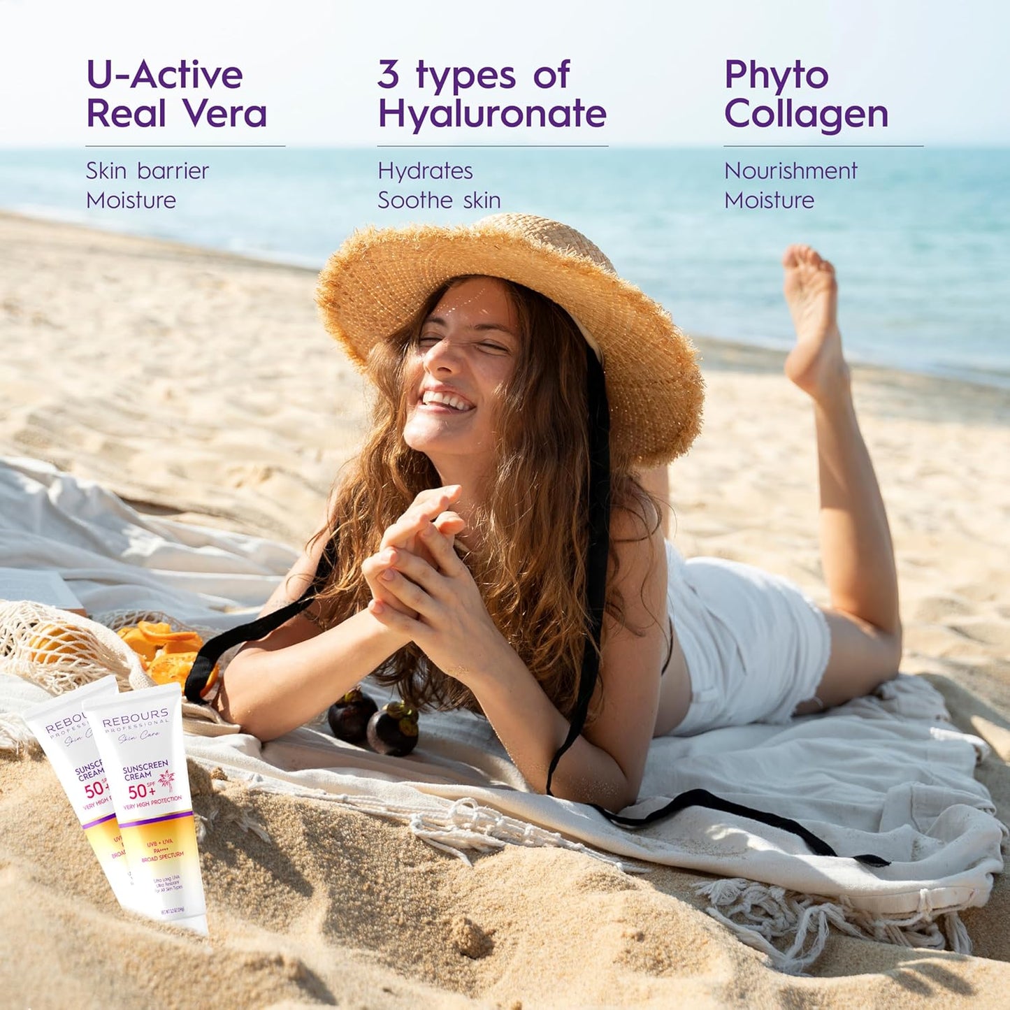 Rebours Facial Sunscreen SPF 50 – Broad Spectrum UVA/UVB High Protection, Fast Absorbing, Lightweight, Non-Greasy, Water-Resistant Face Cream for Daily Use, Suitable for All Skin Types, 3.2 oz