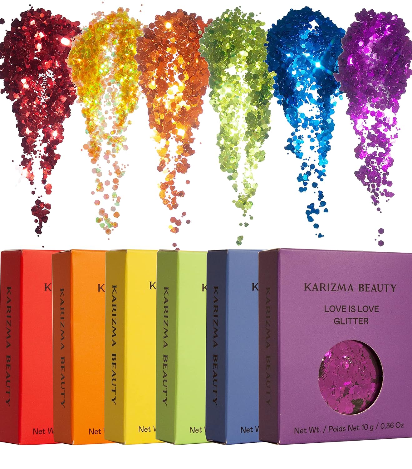 KARIZMA Love is Love. 6X 10g Chunky Face Glitter, Pride Rainbow, Hair, Eye and Body Glitter for Women and Men. Rave and Cosmetic Makeup