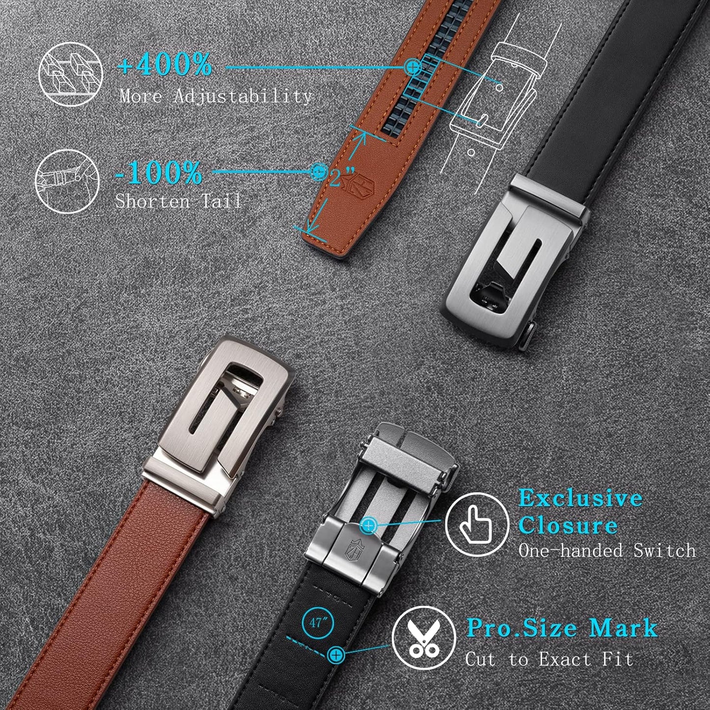 Zitahli Belt Men, Ratchet Belt Dress with 1 3/8" Premium Leather,Slide Belt with Easier Adjustable Automatic Buckle