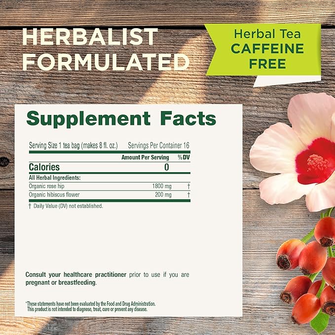 Traditional Medicinals Tea, Organic Rose Hips & Hibiscus, Supports Everyday Wellness, 16 Tea Bags