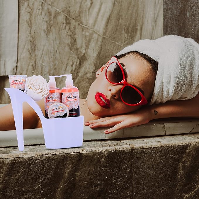 Draizee Mothers Day Gifts for Mom-Spa Gift Baskets for Women-8 Pcs Luxury Jasmine Scented Heel Shoe Design Bath and Body Spa Set Self Care Package for Women, Presents for Mom-Body Care Set for Her