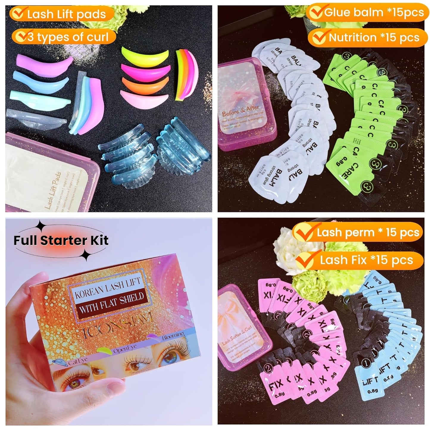 Korean Lash Lift Kit Korea Eyelash Lifting Starter Set With Flat Shields Perming Lash Evenly Improve Success Of Lash Perm Curling Eyelashes Thoroughly Professional Salon 15 Applications Sachet (Rose)