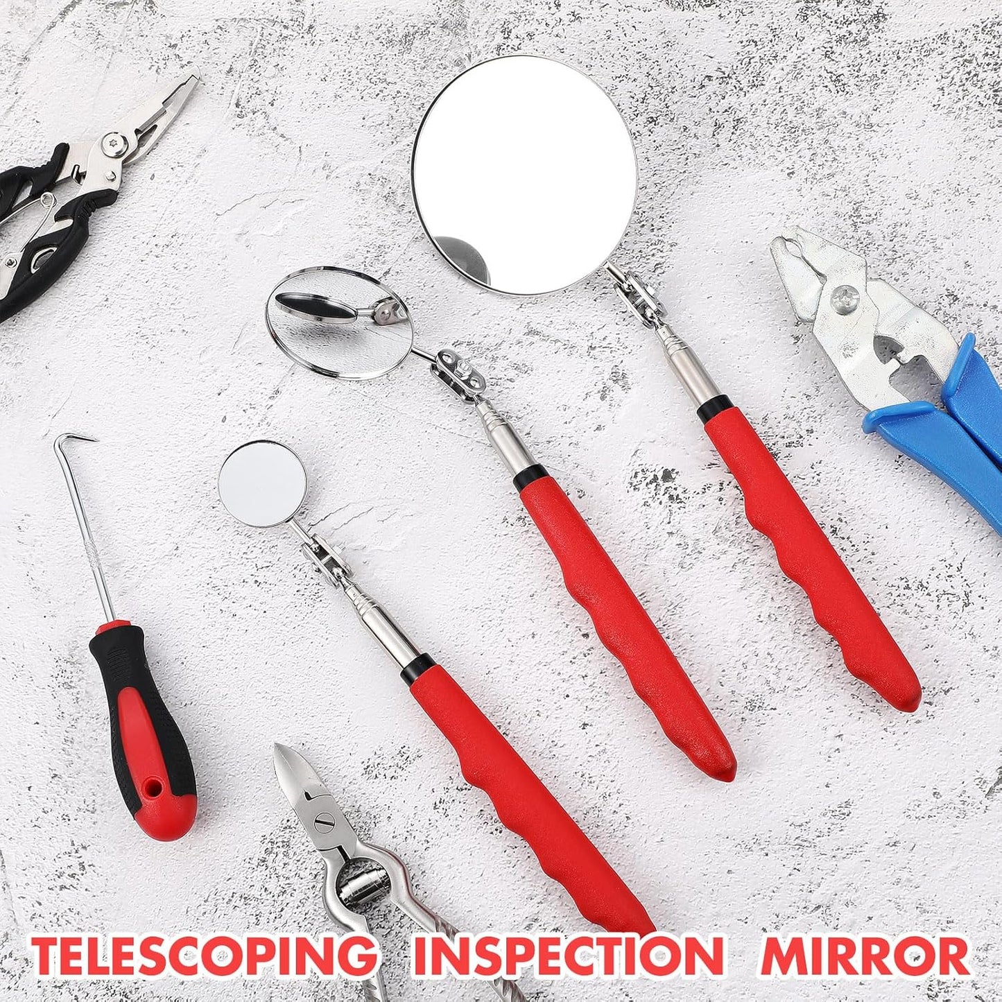 3 Pieces Telescoping Inspection Mirror Stainless Steel Extendable Mechanic Mirror with Long Handle Tool for Technicians Mechanics Contractors Eyelashes Mouth and Other Small Parts(Red)