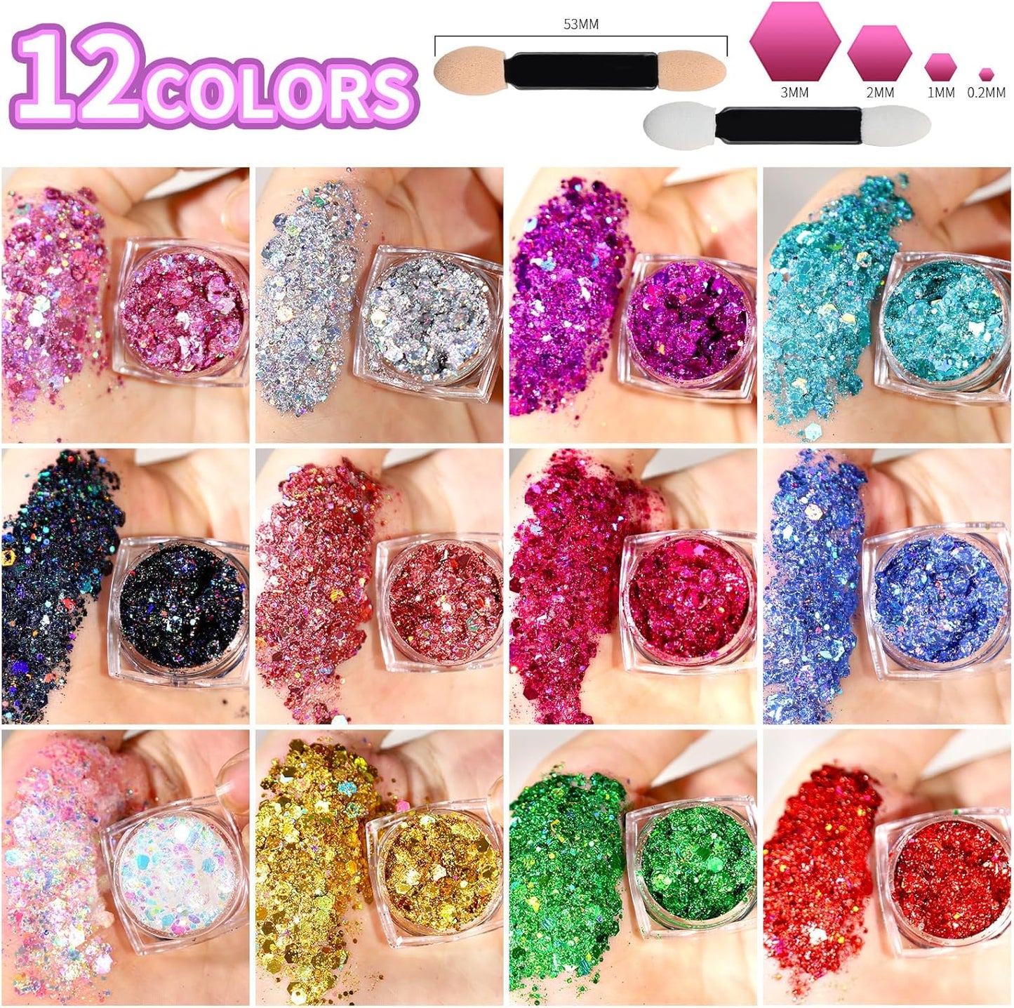 Teenitor Body Glitter Face Glitter Makeup Festival Glitter, 12 Colors Face and Body Glitter Gel, Hair Glitter Gel, Body Makeup