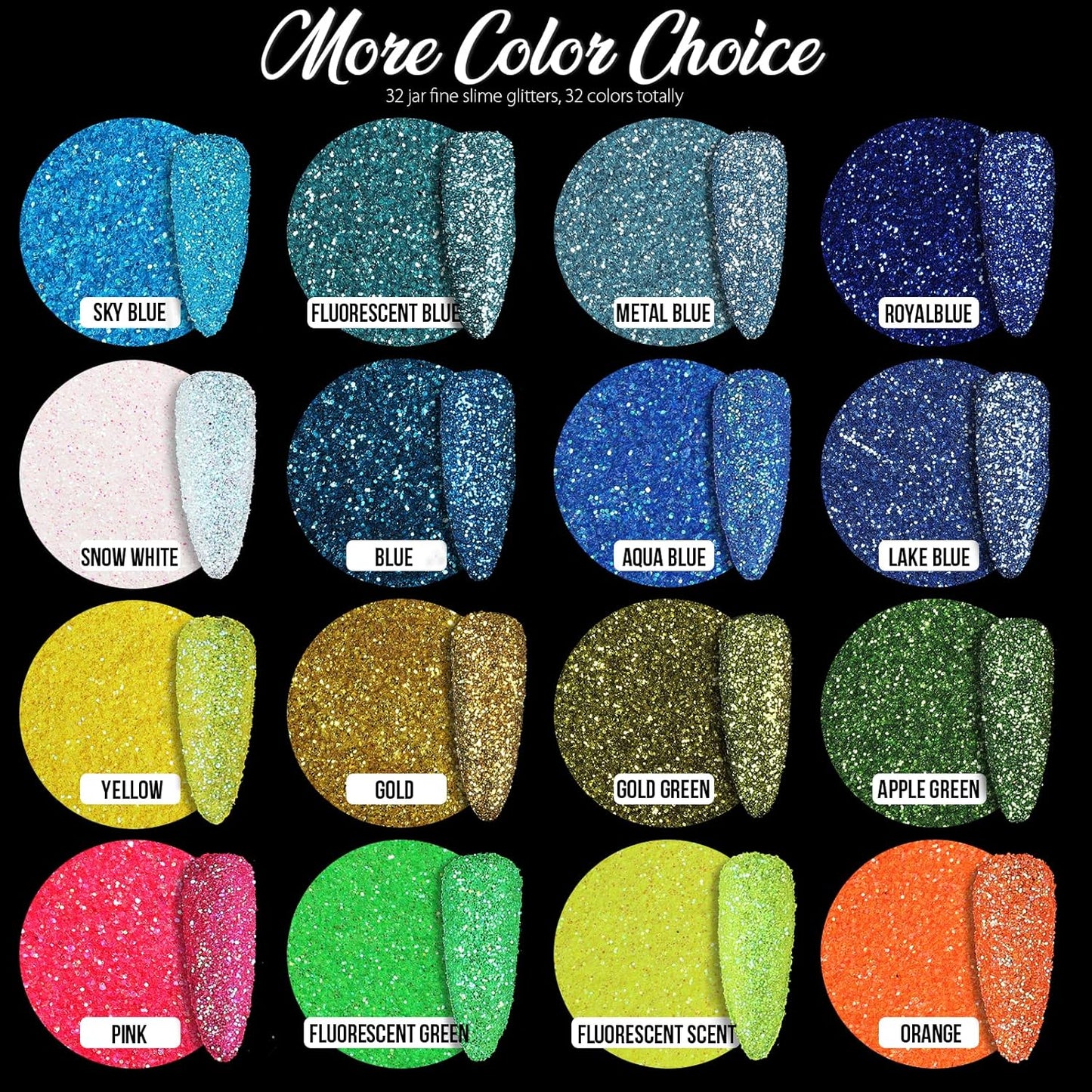 Teenitor Fine Glitter, 32 Jars, Each 8g GlitterAssorted Set for Color Arts and Craft , Eyeshadow, Makeup, Nail Art Pigment
