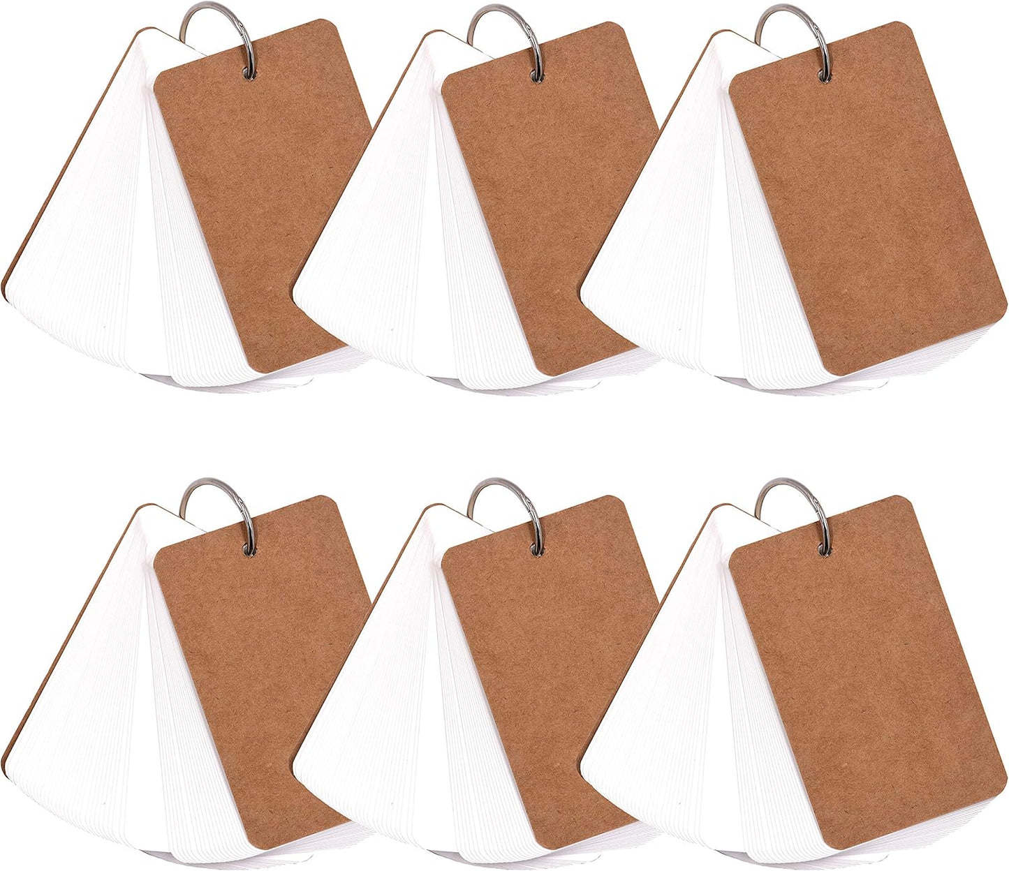300 Pcs White Blank Customizable Index Flash Study Note Card Pad Kraft Paper with Binder Ring (50 Sheets per Set)