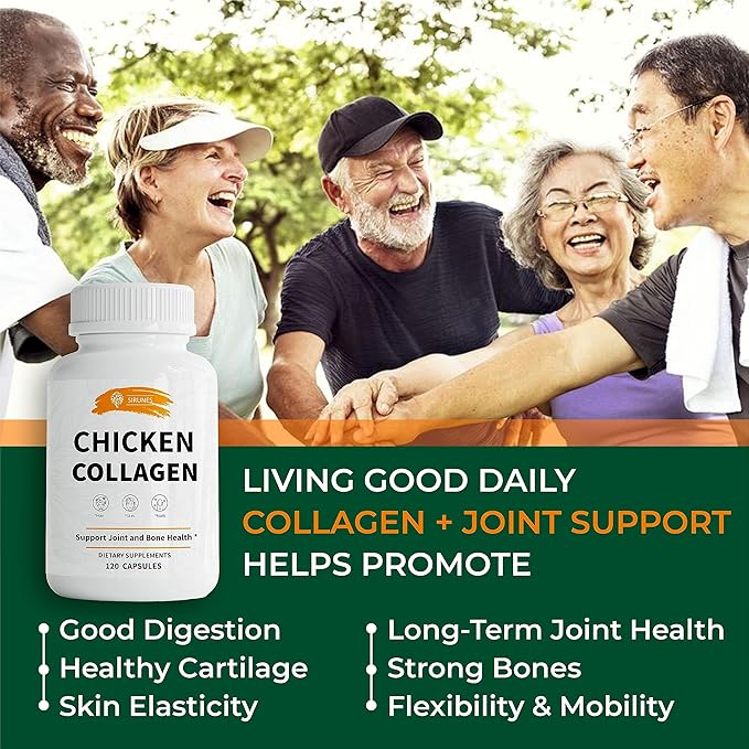 SIRUNES Chicken Collagen Capsules - Type II Collagen Nutritional Supplement for Joint, Skin & Bone Support - Non-GMO, Anti-Aging Dietary Supplements with Hydrolyzed Collagen Peptides - 120 Capsules