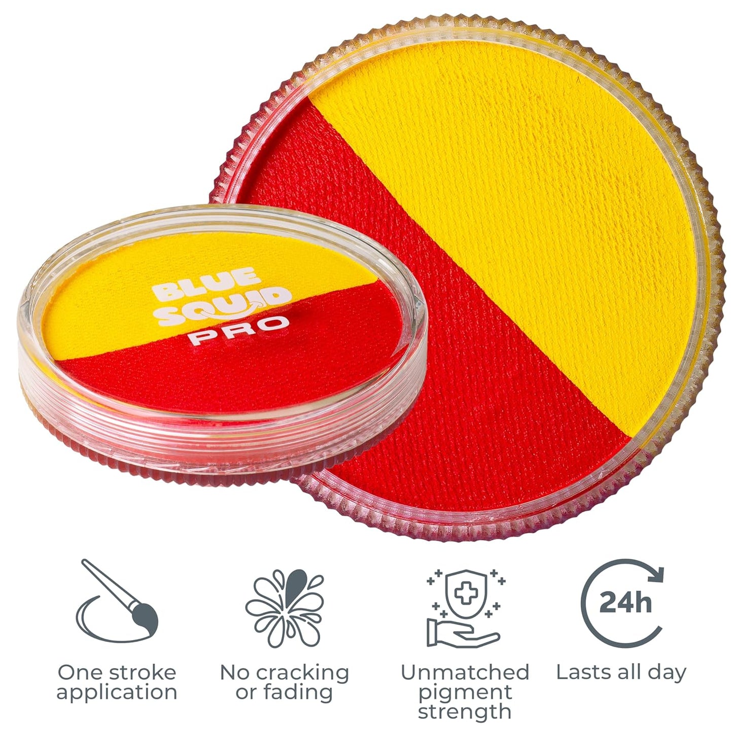 Blue Squid Face Paint Water Based Single Cake Professional Face Paint & Body Paint - Water Activated, Kids Adults Face Painting for Costume, Halloween Makeup, Cosplay - Red & Yellow Face Paint 30g