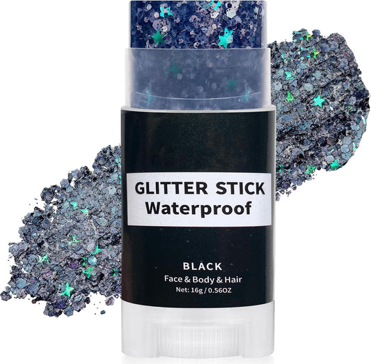 Black Face Glitter Stick,Halloween Body Hair Glitter for Kids,Waterproof Singer Concert Outfits for Women, Chunky Glitter Makeup Sequins Body Paint for Parties,Festival