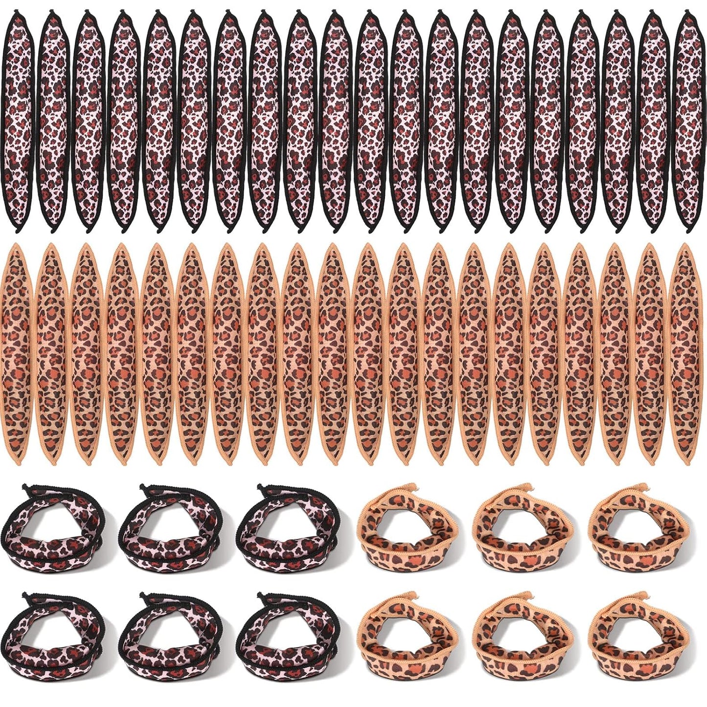 Bememo 40 Pieces Soft Curlers Hair Rollers Pillow Rollers for Hair Satin Sponge Curlers to Sleep in Overnight Heatless No Heat for Long Short Foam Rag Large Styling Tools(Leopard)