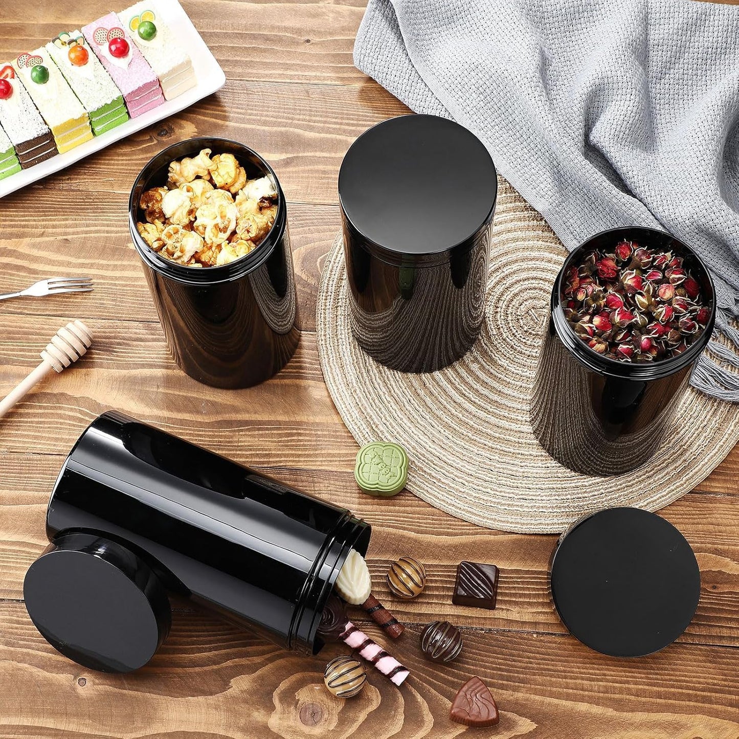 SATINIOR 12 Pack 32 oz Plastic Container Jars with Lids Round Clear Travel Cosmetic Container Slime Jar for Toiletries, Lotion, Cream, Ointment, Makeup, Rhinestone, Sample, Kitchen Storage(Pure Black)