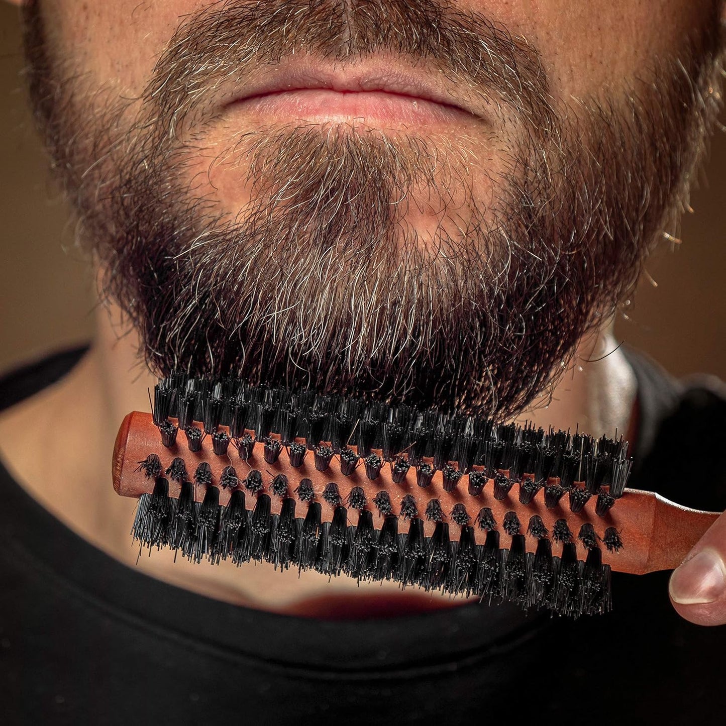 ZilberHaar - Styler Hair and Beard Round Brush - 1.3 Inch Stiff Boar Bristles and 8.5 Inch Pearwood Handle - 222 Plugs of Bristles - Beard Grooming Brush for Men