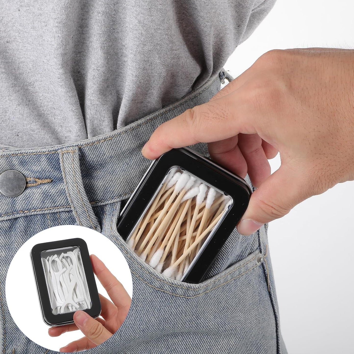 5Pcs Cotton Swab Holder for Travel, Portable Small Dental Floss Case Metal Empty Cotton Ball Holder with Dustproof Lid Floss Picks Dispenser for Travel Outdoor(Silver)