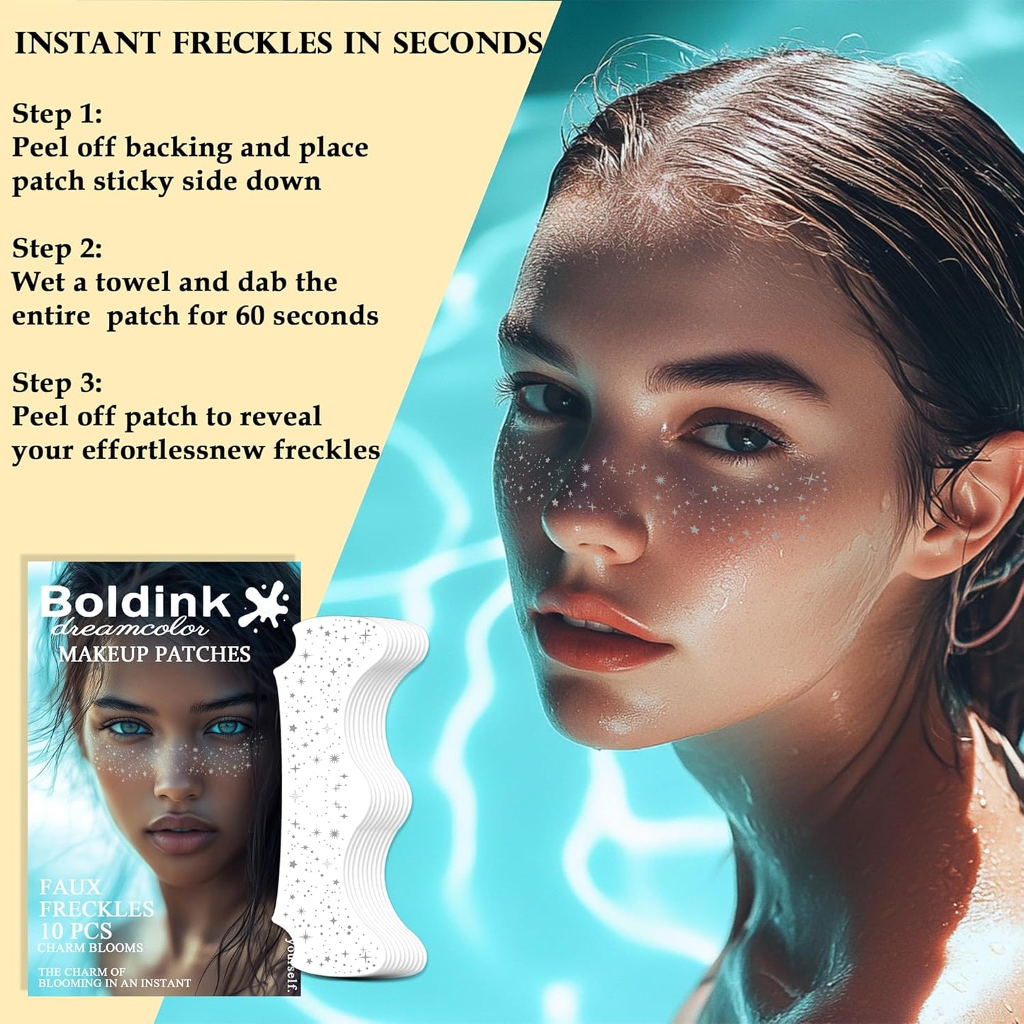 10 Pcs Silver Freckle Patches, Glitter Face Tattoo, Waterproof Speckles, Temporary Freckles (Silver Star)